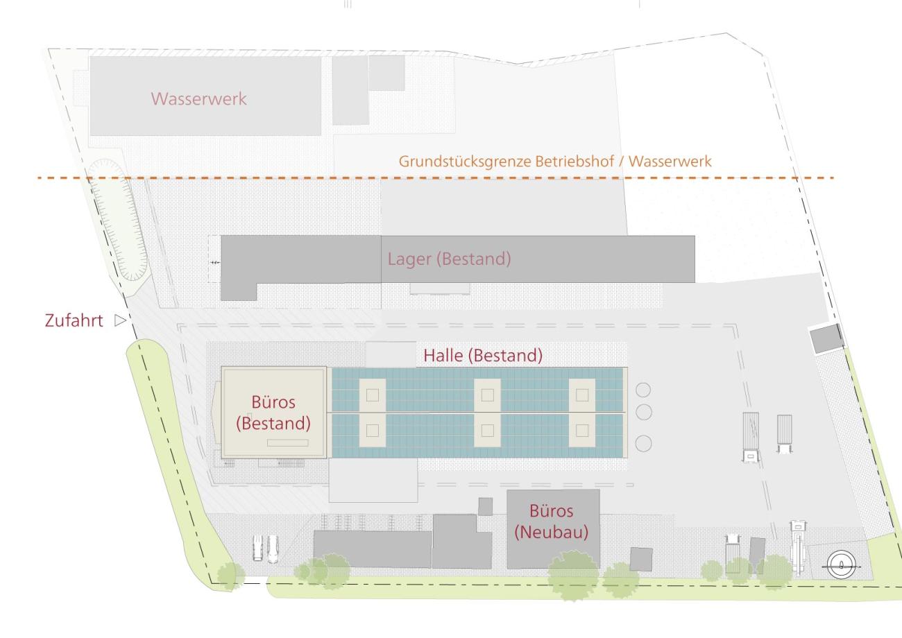 Lageplan Betriebshof mit Gebäudebeschriftung