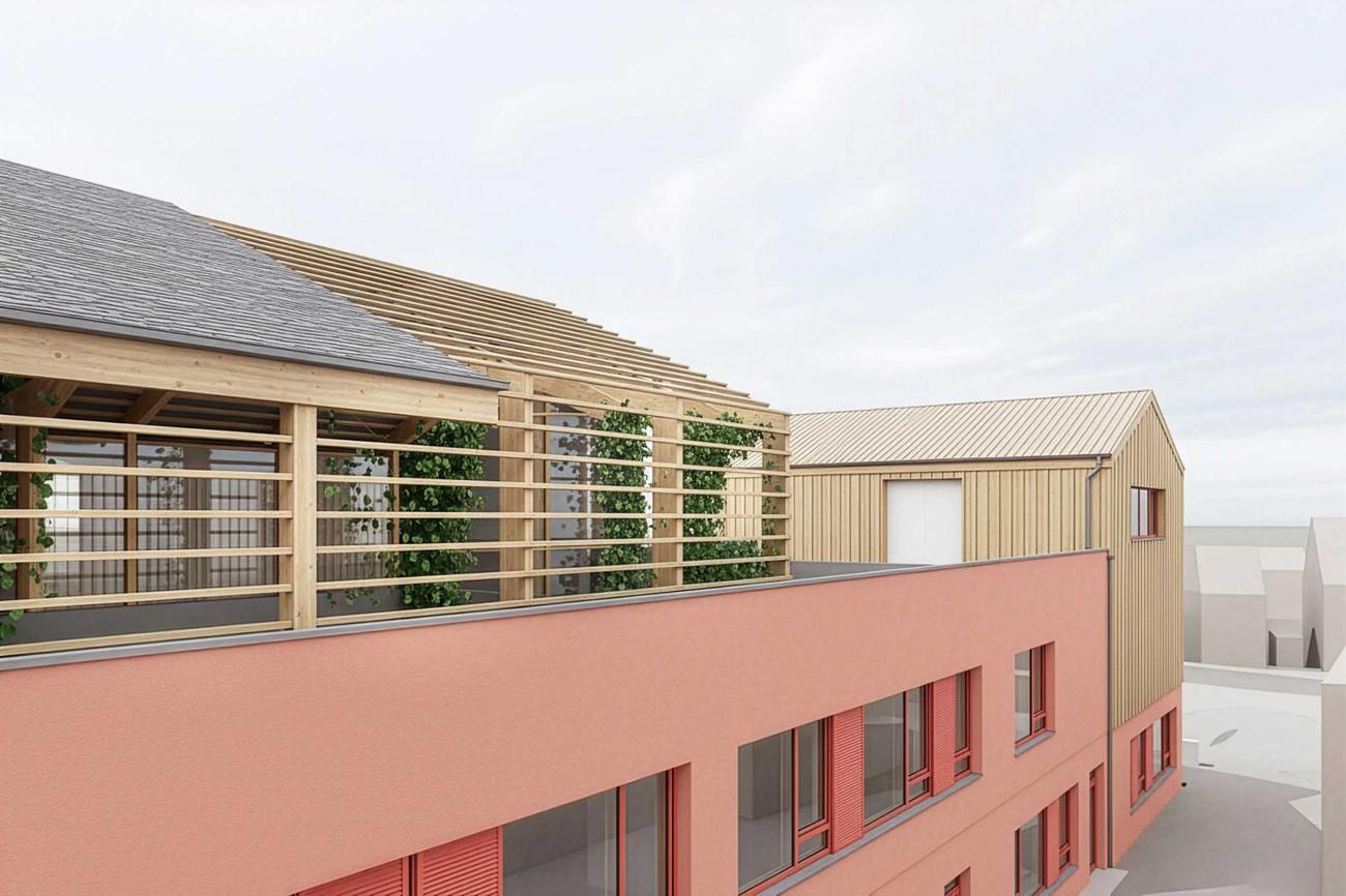 Ansicht aus Entwurf – Grünes Klassenzimmer Pergola