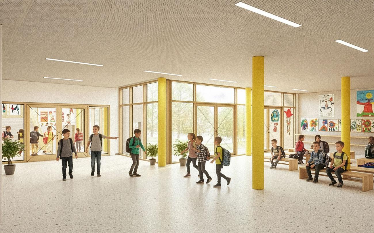 Pausenhalle Foyer der Grundschule nach Sanierung