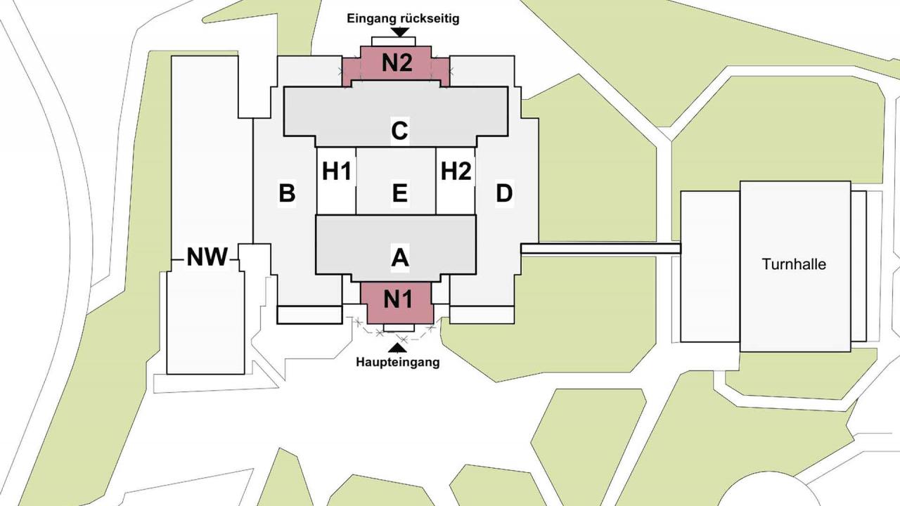 Lageplan des Werner-Heisenberg-Gymnasiums mit Neubau