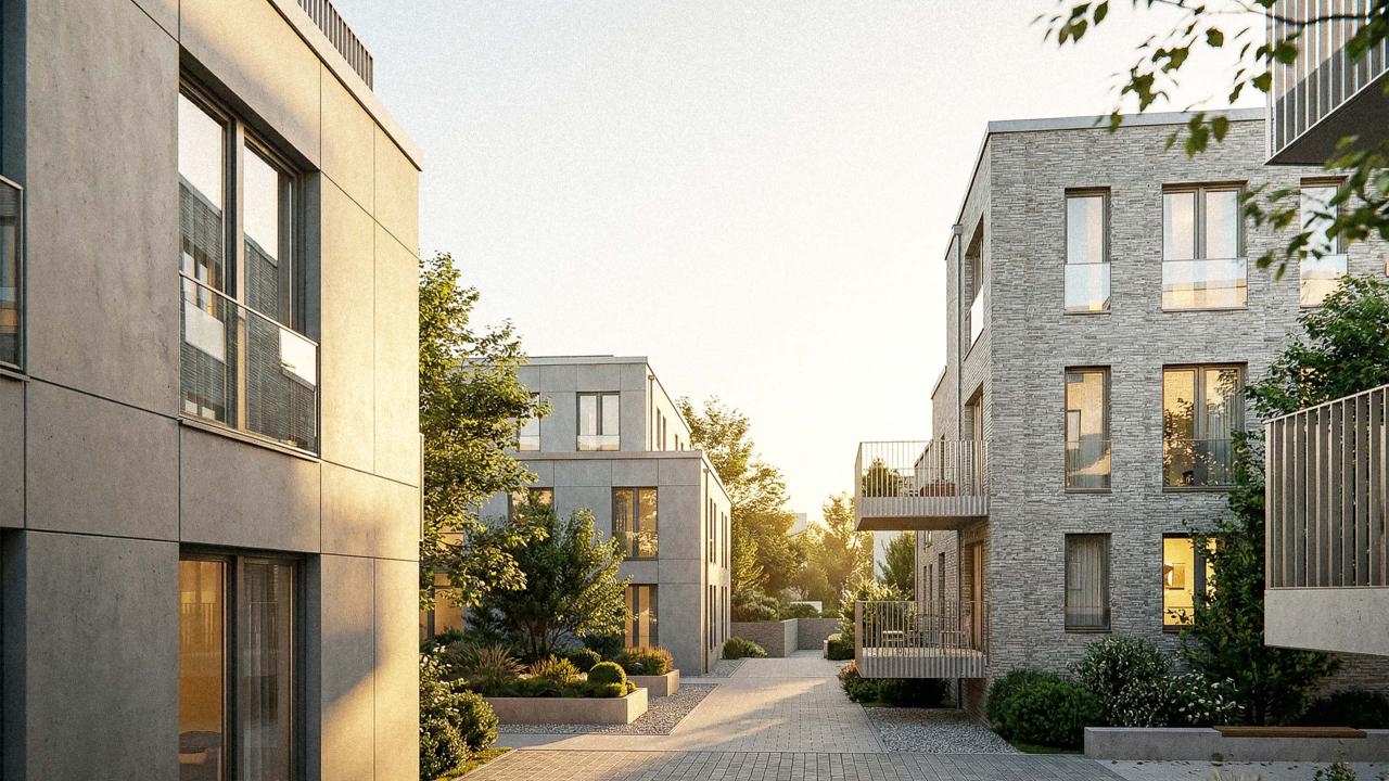 Visualisierung Neubau Mehrfamilienhäuser im neuen Wohnquartier Rösrath – Beyss Architekten