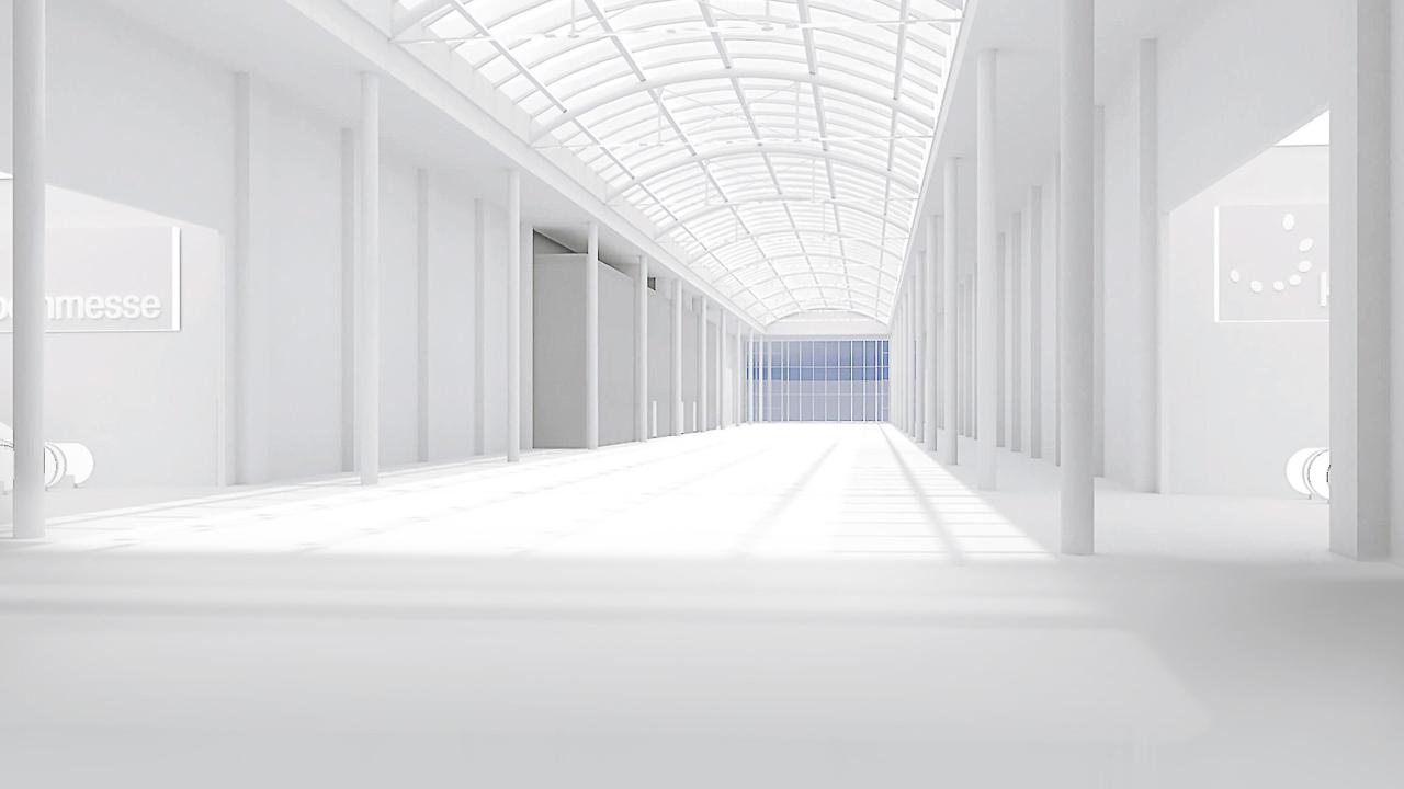 Weißmodell-Visualisierung Glasdach Messe Köln Sanierung